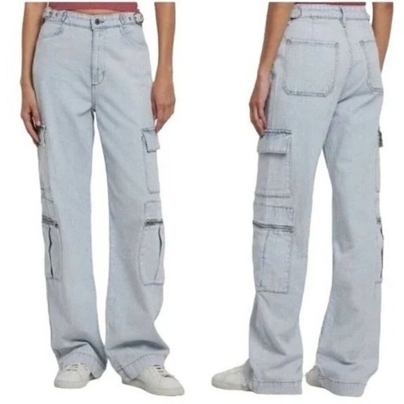 WeWoreWhat x Revolve Utility Cargo Straight Leg Jeans 90s Light Wash Flawed 29 - Picture 1 of 16